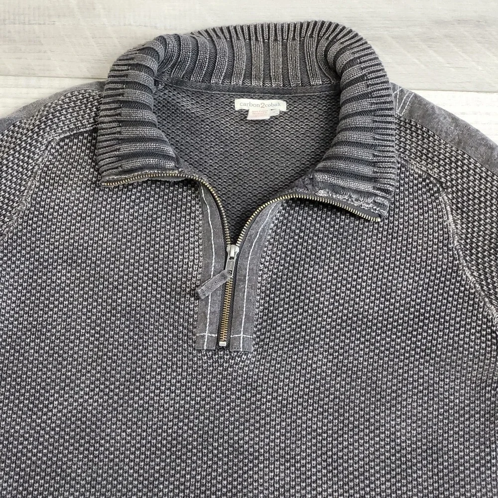 🧥 Carbon 2 Cobalt 1/4 Zip Sweater Men L Gray Hi‑Def Birdseye Heavyweight Preppy